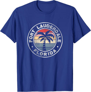 Fort Lauderdale Florida Sunset Palm Trees Beach Retro T-Shirt - T-Shirt | Royal