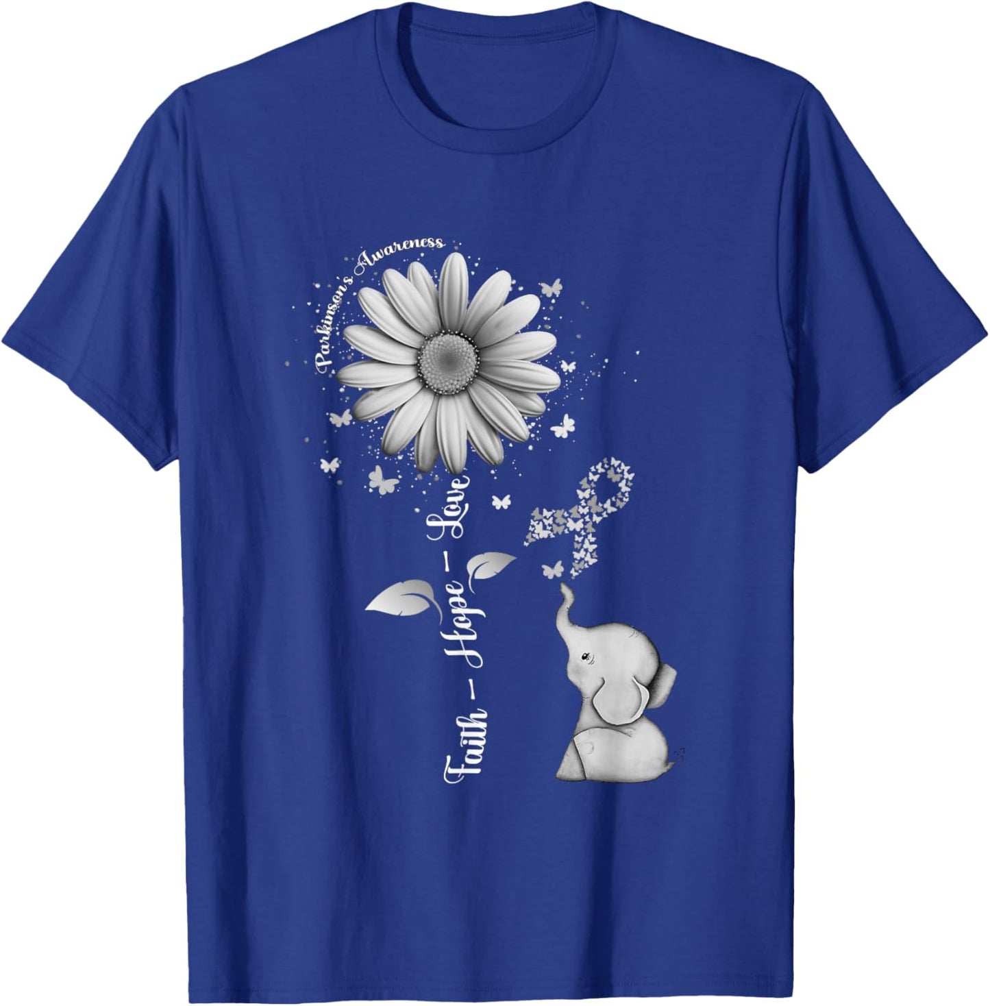 Faith Hope Love Sunflower Elephant Parkinson's Awareness T-Shirt - T-Shirt | Royal