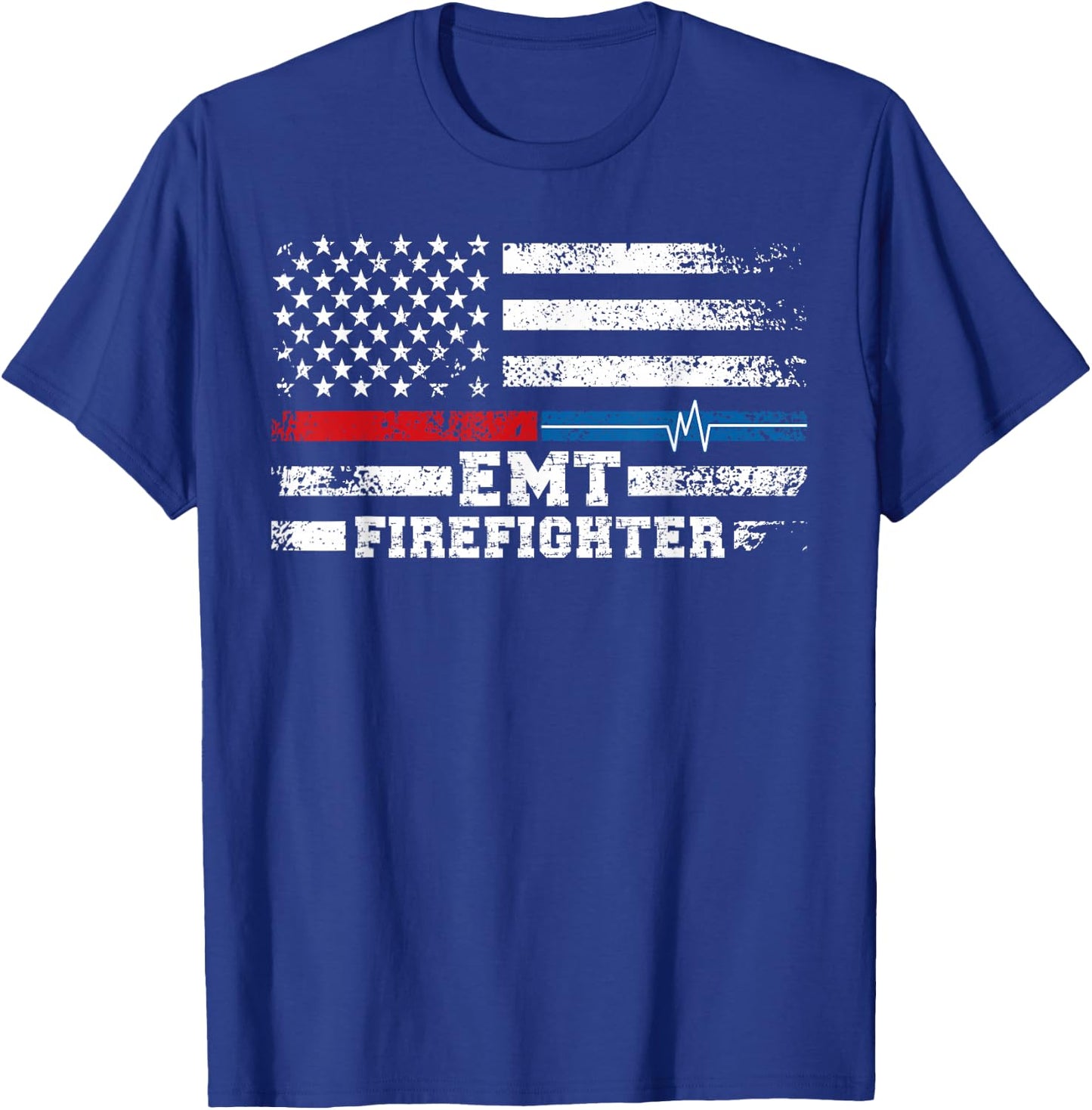 EMT Firefighter American Flag Proud Firefighter EMT T-Shirt - T-Shirt | Royal