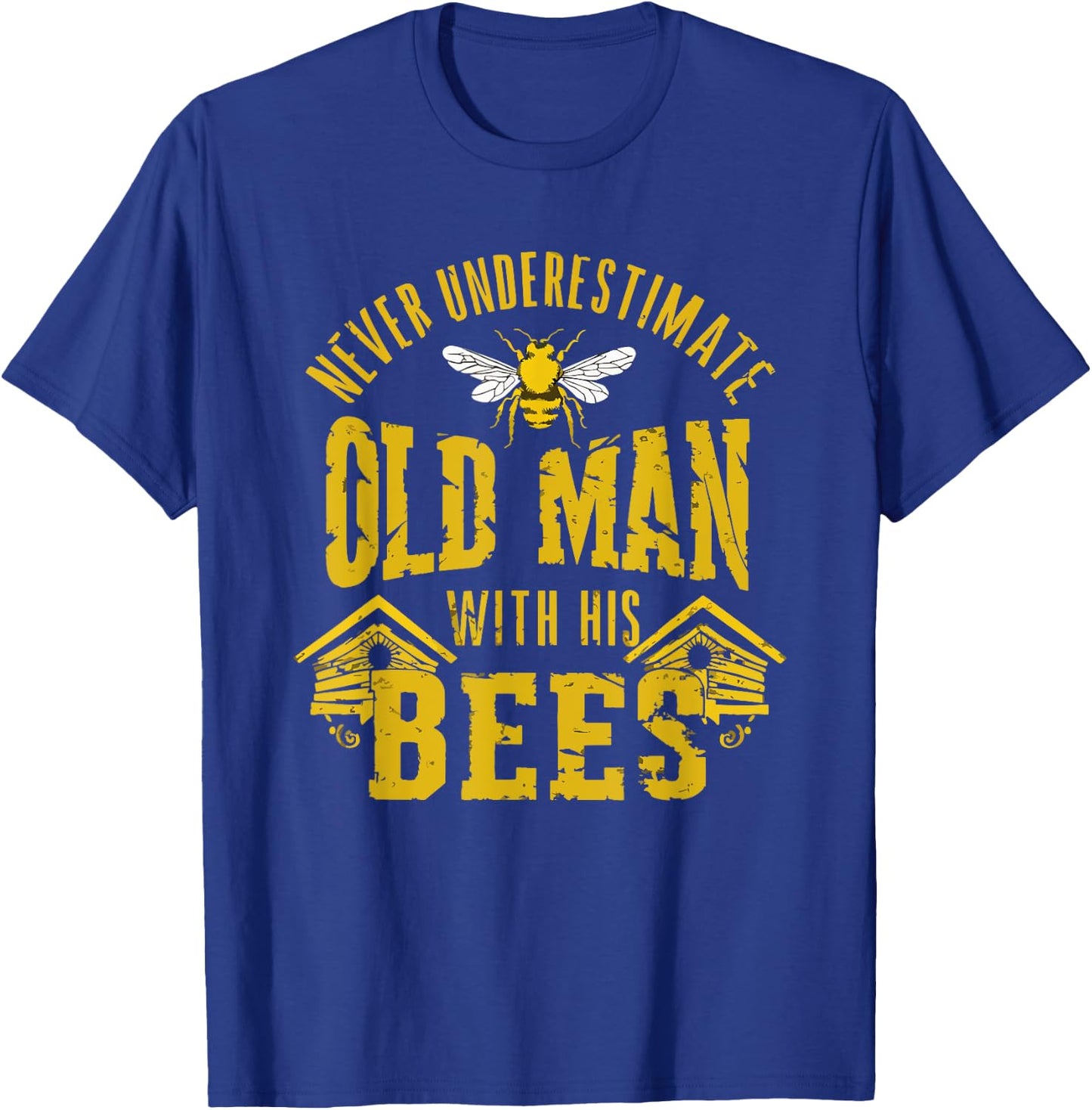 Funny Never Underestimate An Old Man Beekeeper Vintage T-Shirt - T-Shirt | Royal