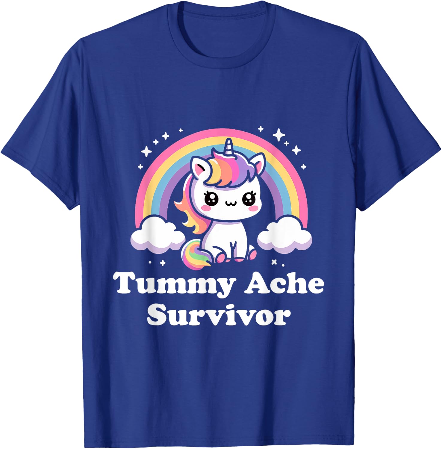 Sarcastic Upset Stomach Rainbow Tummy Ache Survivor Unicorn T-Shirt - T-Shirt | Royal