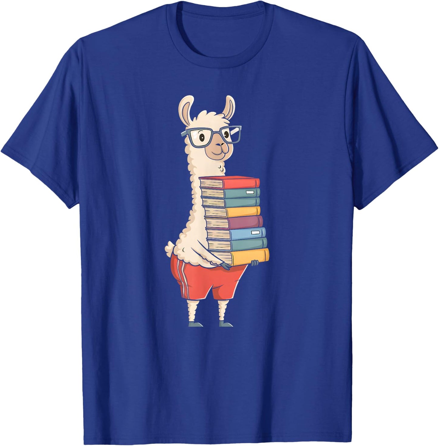 Teacher Reading Llama Holding Books Kid Boy Women T-Shirt - T-Shirt | Royal