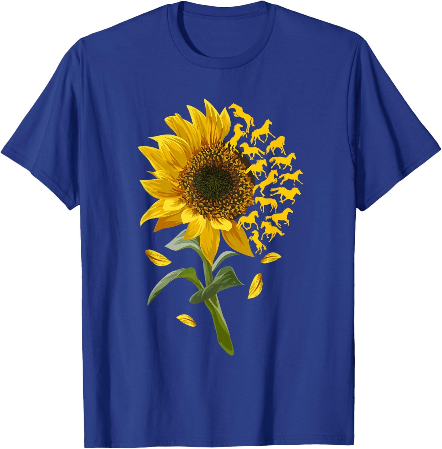 Beautiful Sunflower Horse Racing Flower Graphic T-Shirt - T-Shirt | Royal