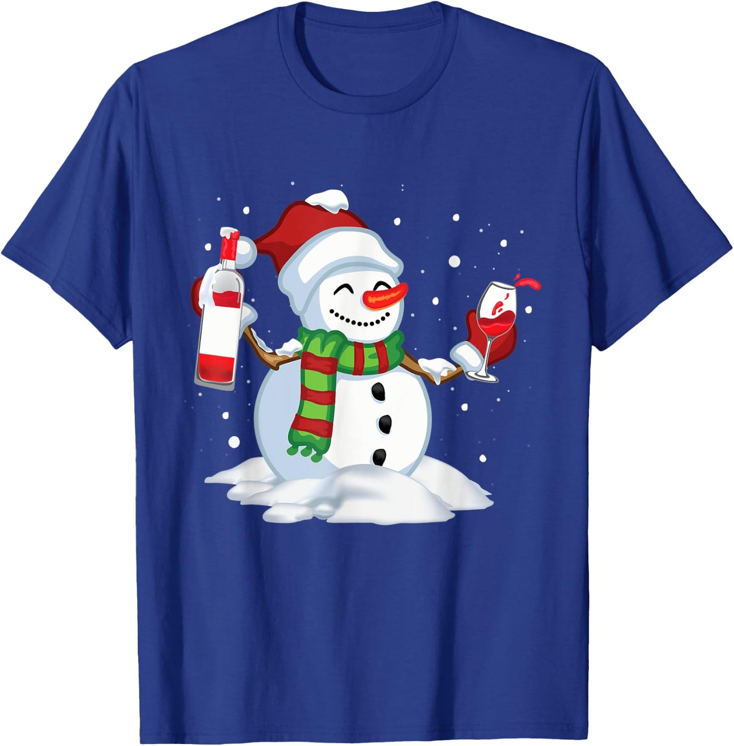 Snowman Drinking Red Wine Funny Partner Matching Couple T-Shirt - T-Shirt | Royal