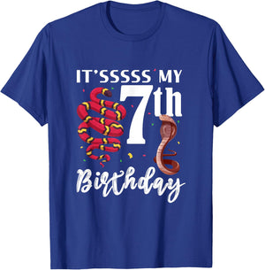 7th Birthday Snake Cobra 7 Years Old Snakes Lover Kids T-Shirt - T-Shirt | Royal