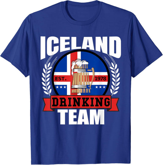 Iceland Drinking Team Funny Icelandic Flag Beer Party Gift T-Shirt - T-Shirt | Royal