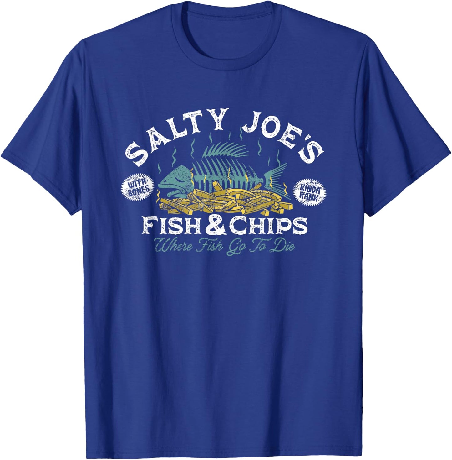 Salty Joe's Fish and Chips Logo Surf Shop Graphic T-Shirt - T-Shirt | Royal