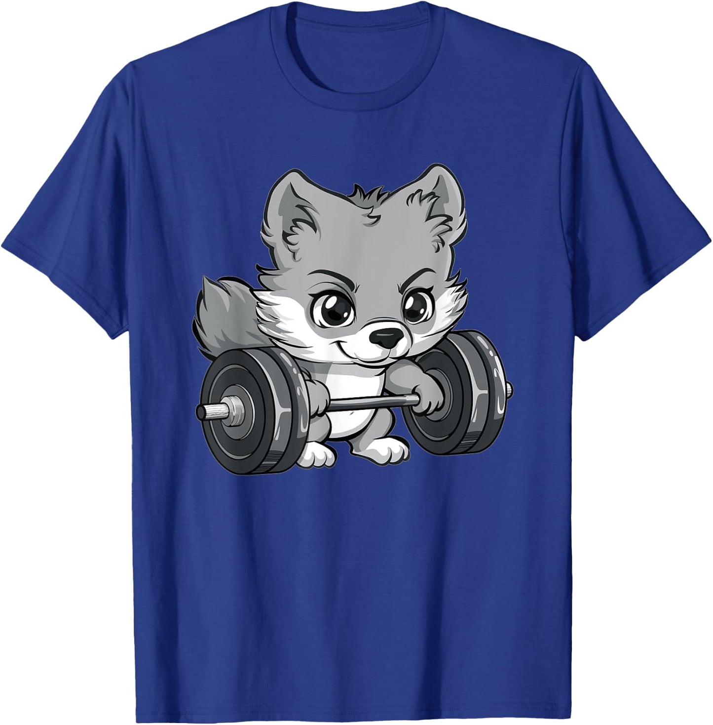 Cute Gray Wolf Weightlifting T-Shirt - T-Shirt | Royal