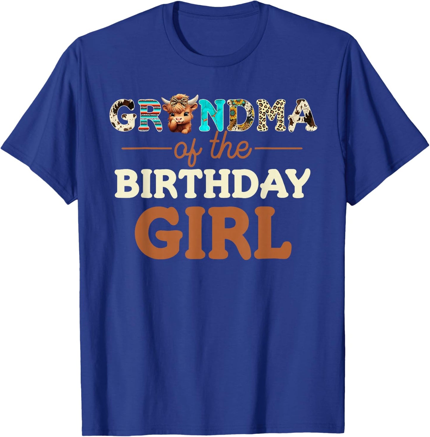 Grandma of The Birthday Girl Highland Cow Print First Bday T-Shirt - T-Shirt | Royal