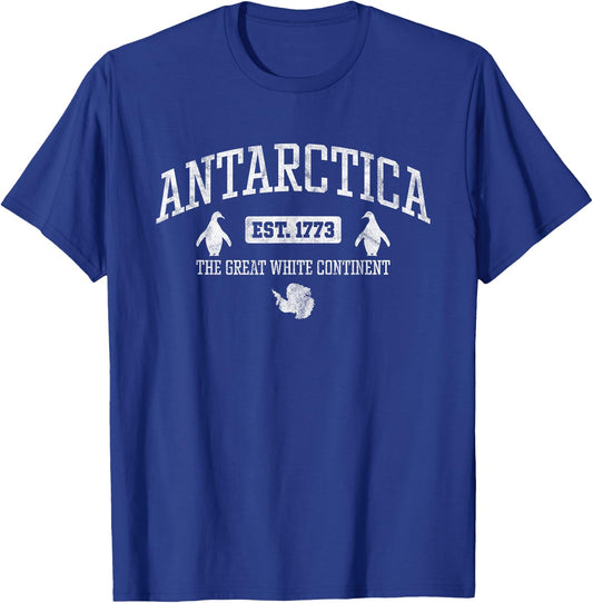 Antarctica Est. 1773 - Vintage Artic Continent Penguins T-Shirt - T-Shirt | Royal