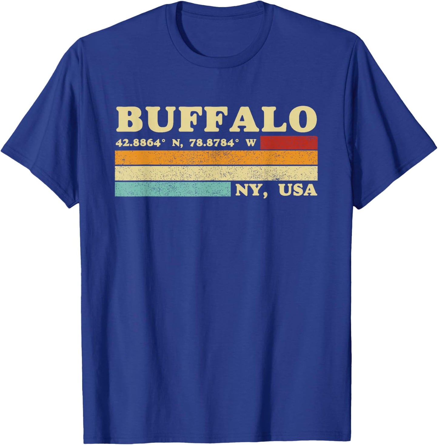 Buffalo New York Retro Longitude Latitude T-Shirt - T-Shirt | Royal
