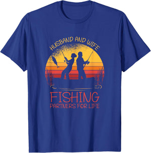 Husband And Wife Fishing Partners For Life | Funny Fishing T-Shirt - T-Shirt | Royal