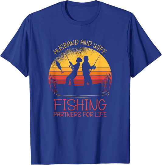 Husband And Wife Fishing Partners For Life | Funny Fishing T-Shirt - T-Shirt | Royal