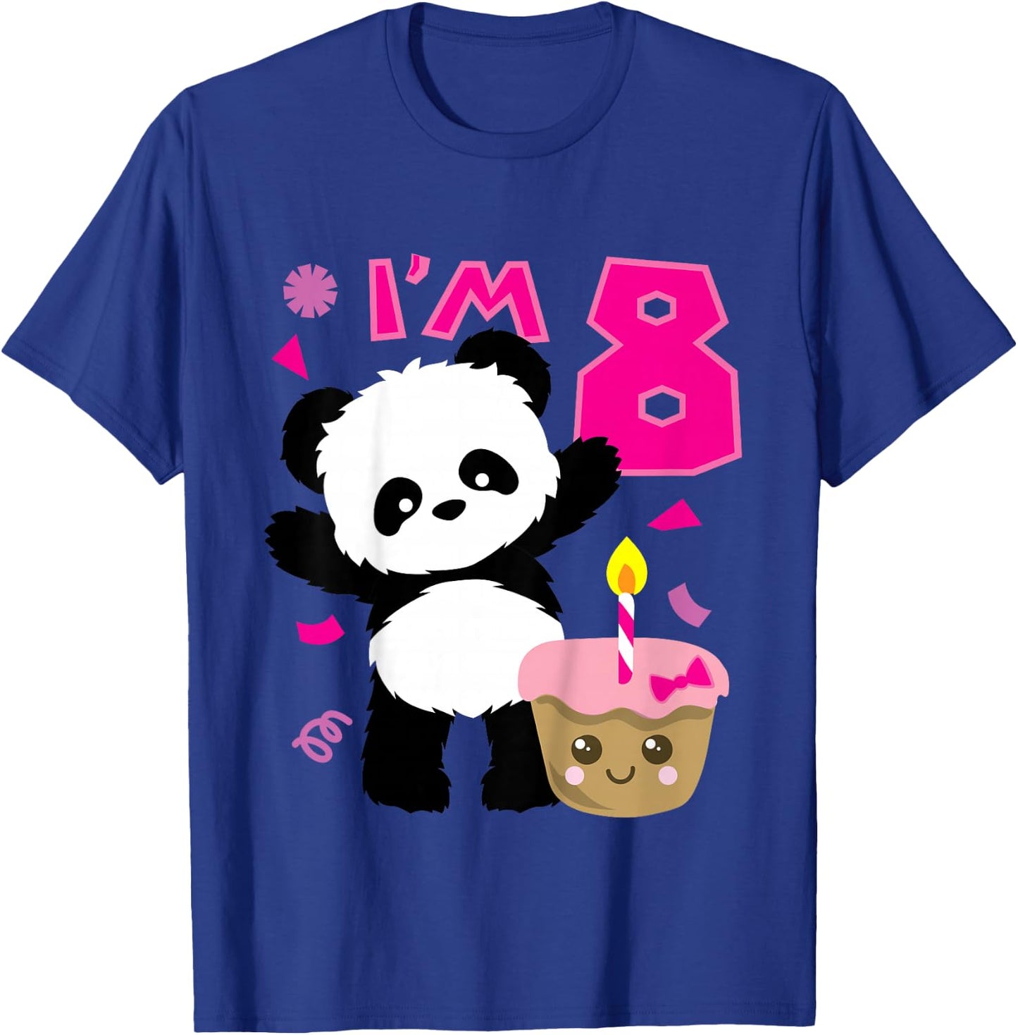 Kids Panda with Kawaii Cake 8 Years Old Girls Birthday Party T-Shirt - T-Shirt | Royal