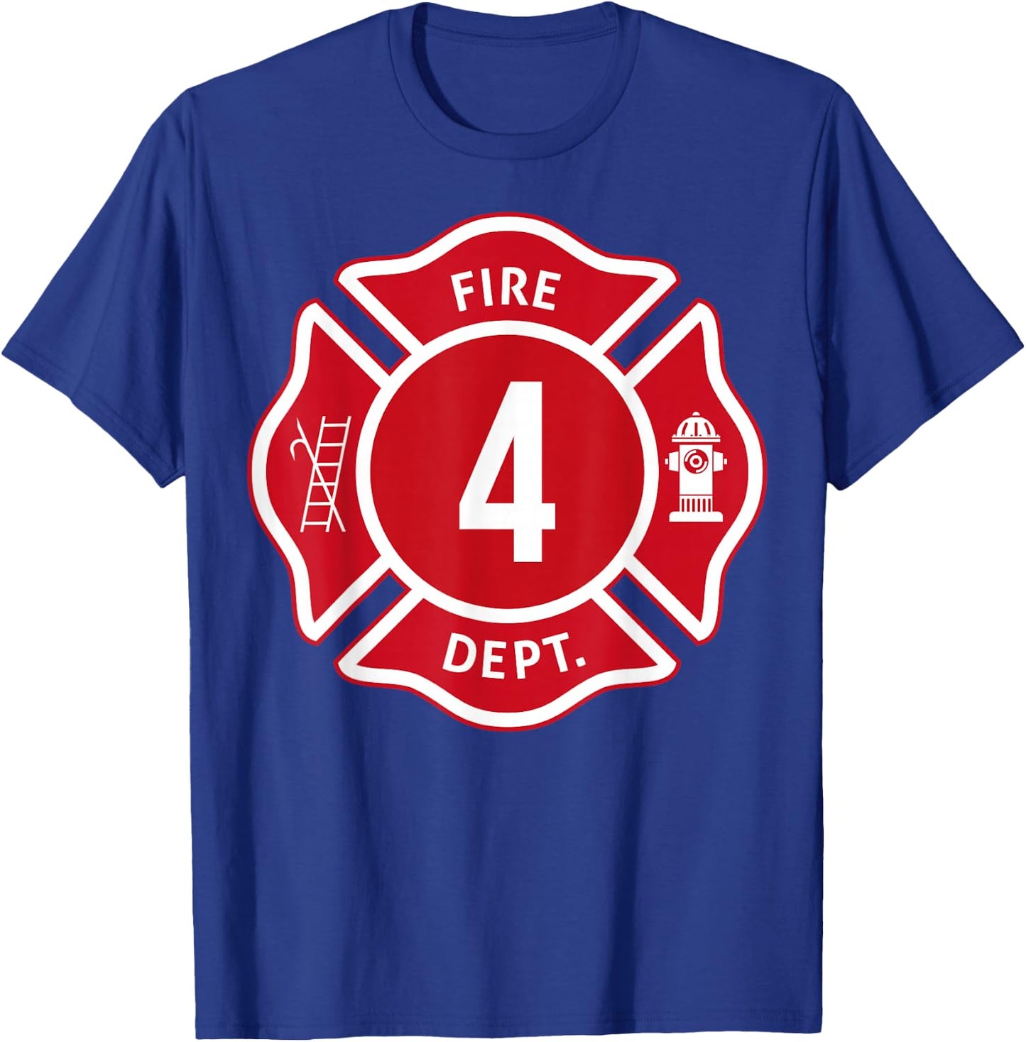 Kids Fire Truck 4th Birthday Boy Firefighter 4 Year Old T-Shirt - T-Shirt | Royal