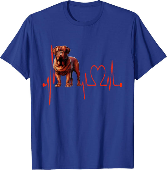Dogue de Bordeaux Heartbeat EKG Owner and Dog Lover , Black, S T-Shirt - T-Shirt | Royal