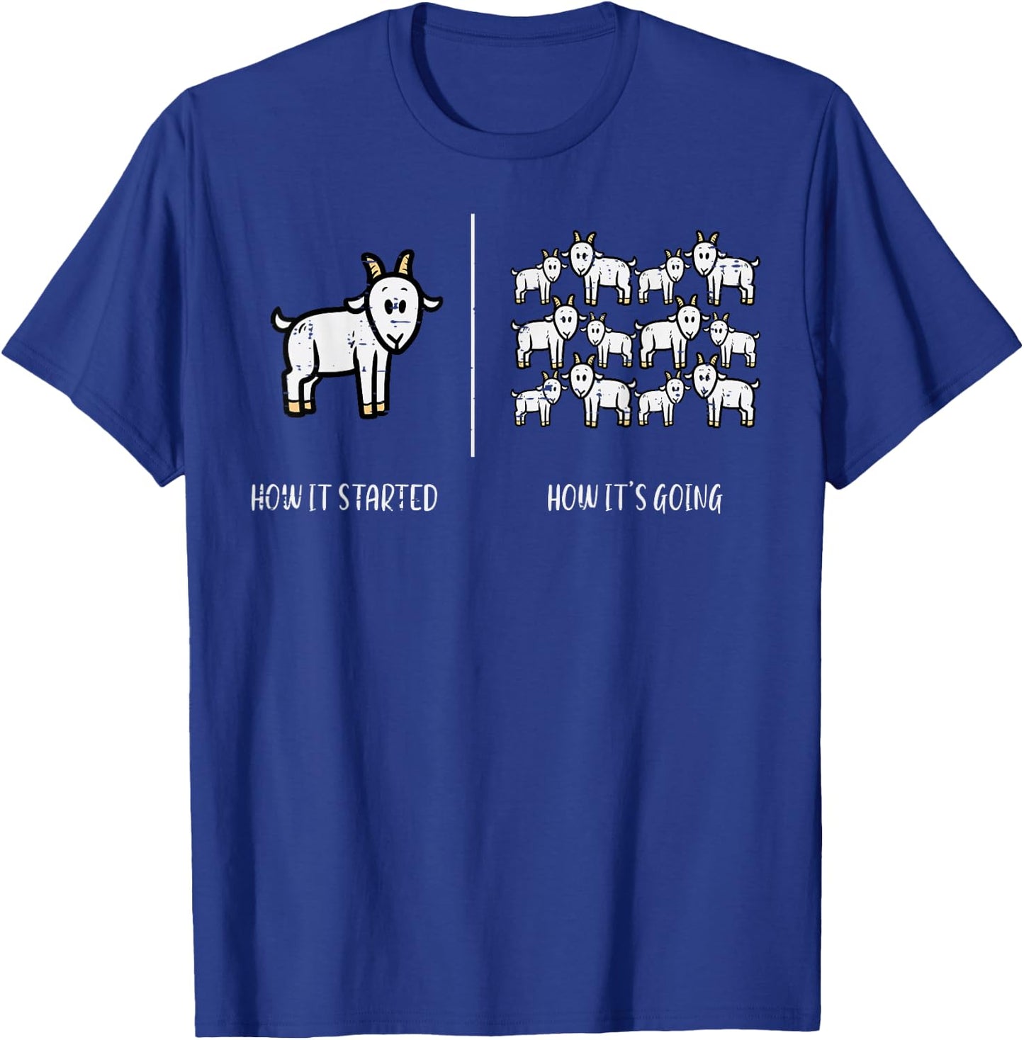 Goats How It Started Going Funny Farm Farmer Men Women Kids T-Shirt - T-Shirt | Royal