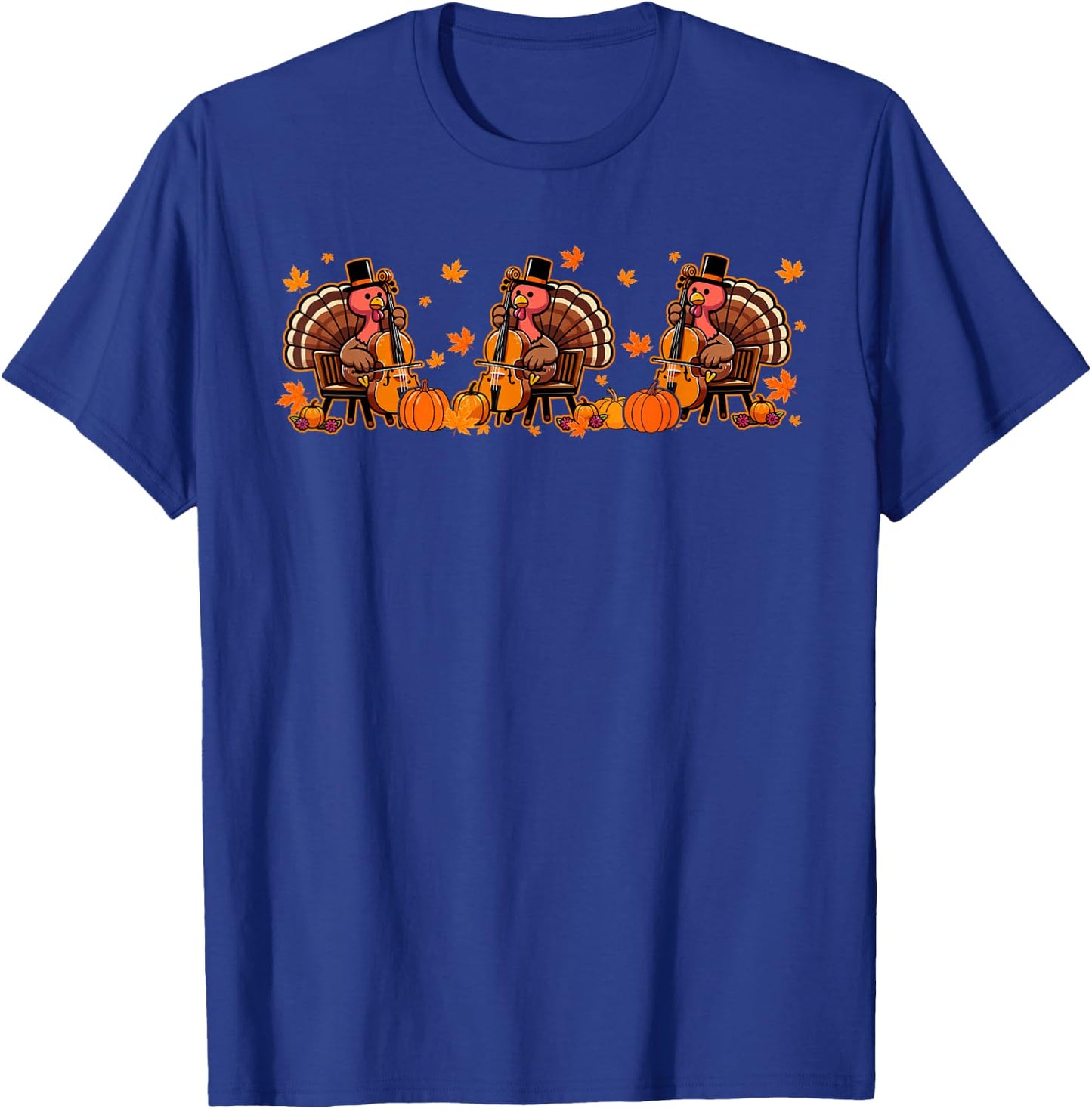 Three Thanksgiving Turkeys Playing Cello Instrumentalist T-Shirt - T-Shirt | Royal