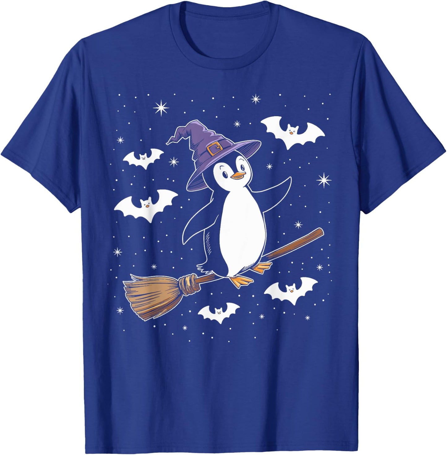 Funny Witch Broomstick Penguin Lovers Spooky Halloween T-Shirt - T-Shirt | Royal
