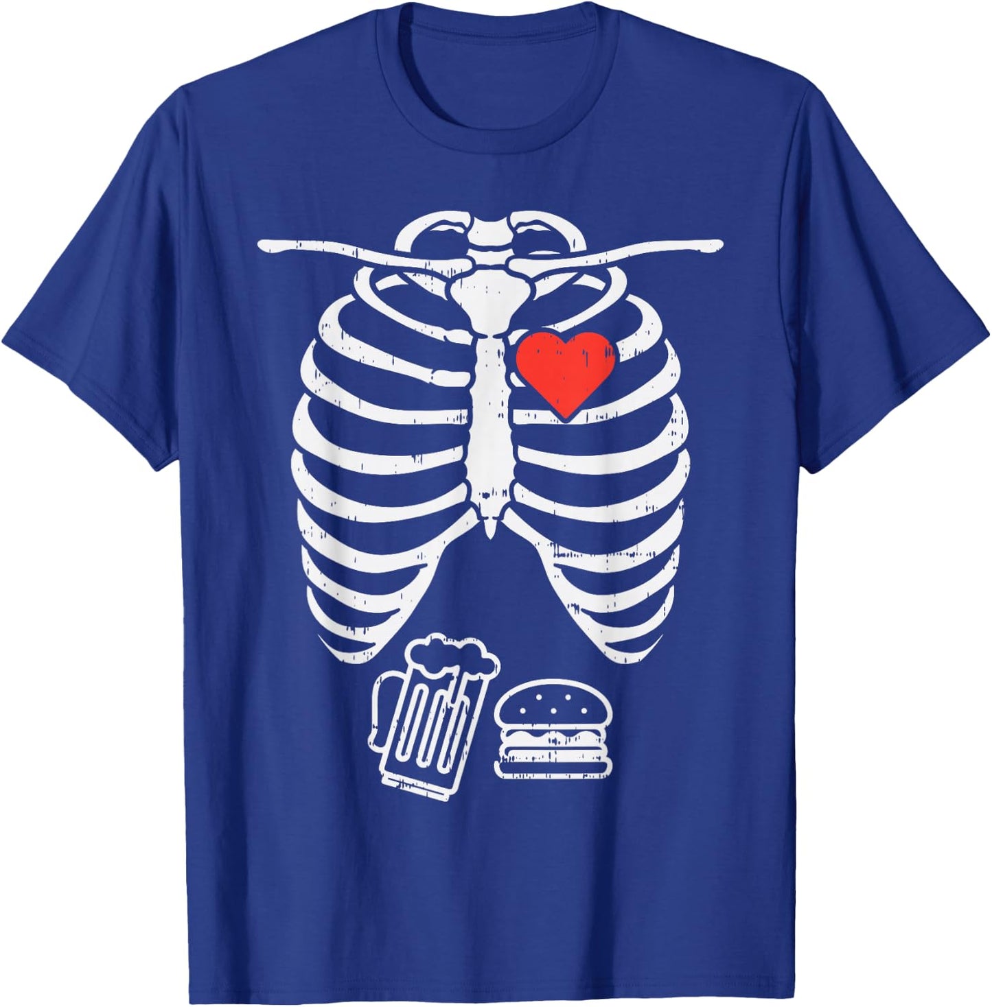 Skeleton X-Ray Beer Burger Funny Halloween Pregnancy Men Dad T-Shirt - T-Shirt | Royal