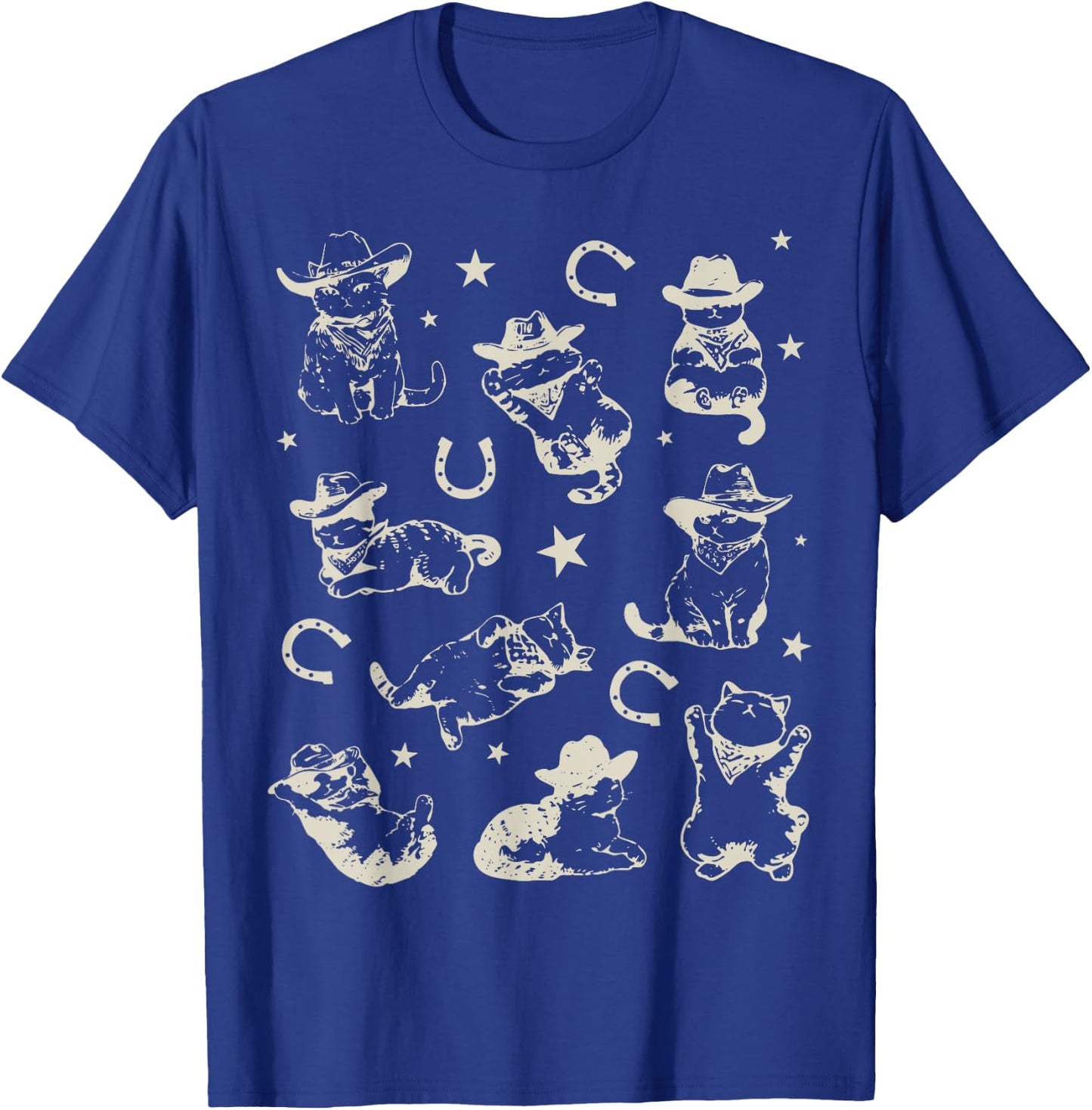 Retro 90s Cowboy Cats Horseshoe Kittens Western Cowgirl T-Shirt - T-Shirt | Royal