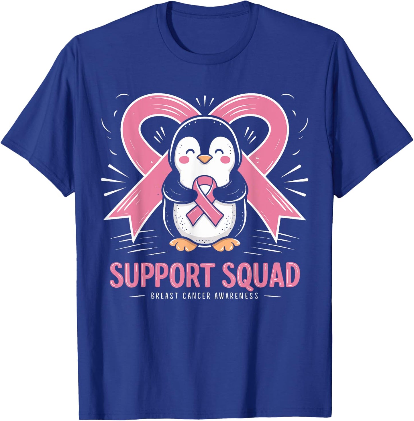 Support Squad Penguin Breast Cancer Awareness Pink Ribbon T-Shirt - T-Shirt | Royal