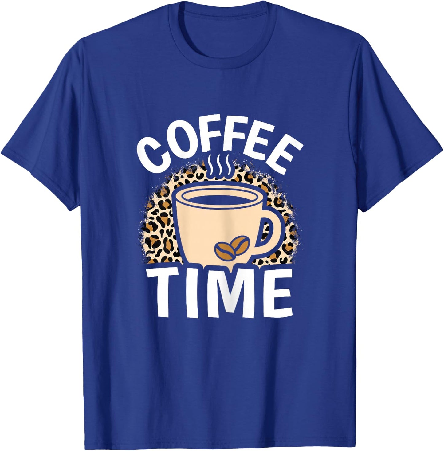 Coffee Time Cute Leopard Print Coffee Lover Women Girls T-Shirt - T-Shirt | Royal
