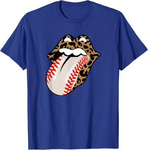 Leopard Tongue with Baseball Seams Graphic. Comfy Fun T-Shirt - T-Shirt | Royal