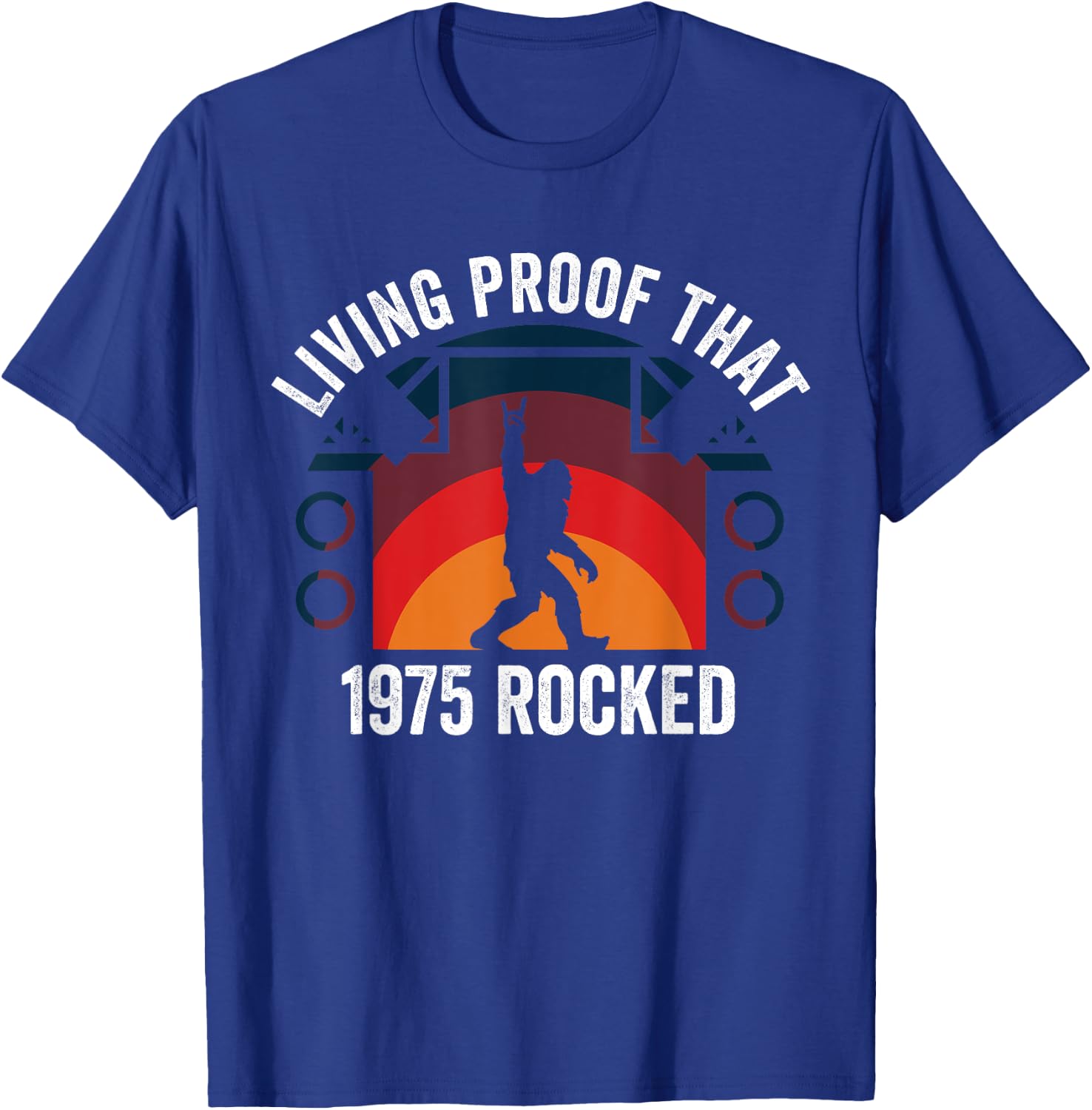 Living Proof That 1975 Rocked Funny Rock And Roll Bigfoot T-Shirt - T-Shirt | Royal