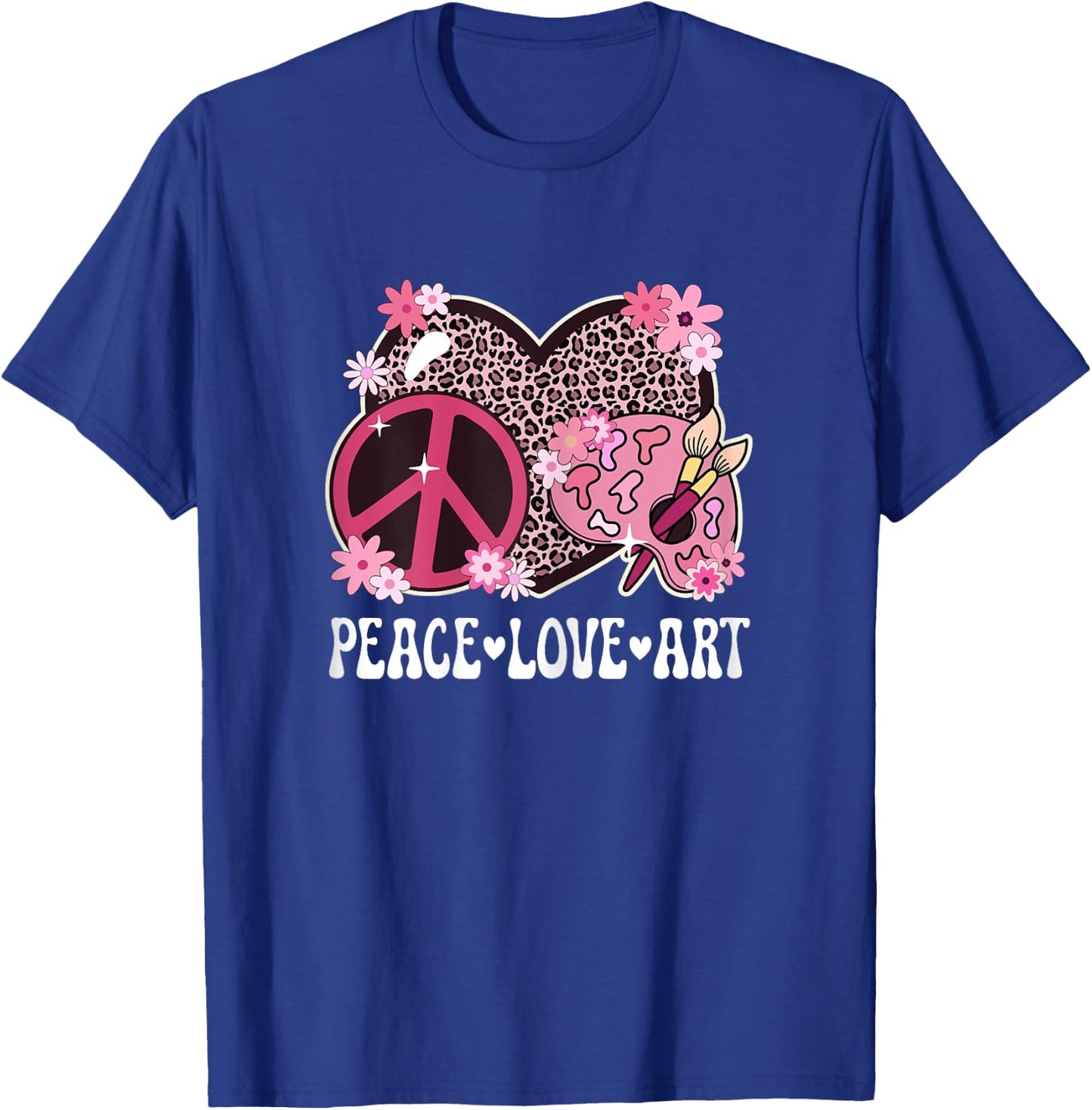 Peace Love Art Lover Artist Leopard Print Women Art Teacher T-Shirt - T-Shirt | Royal