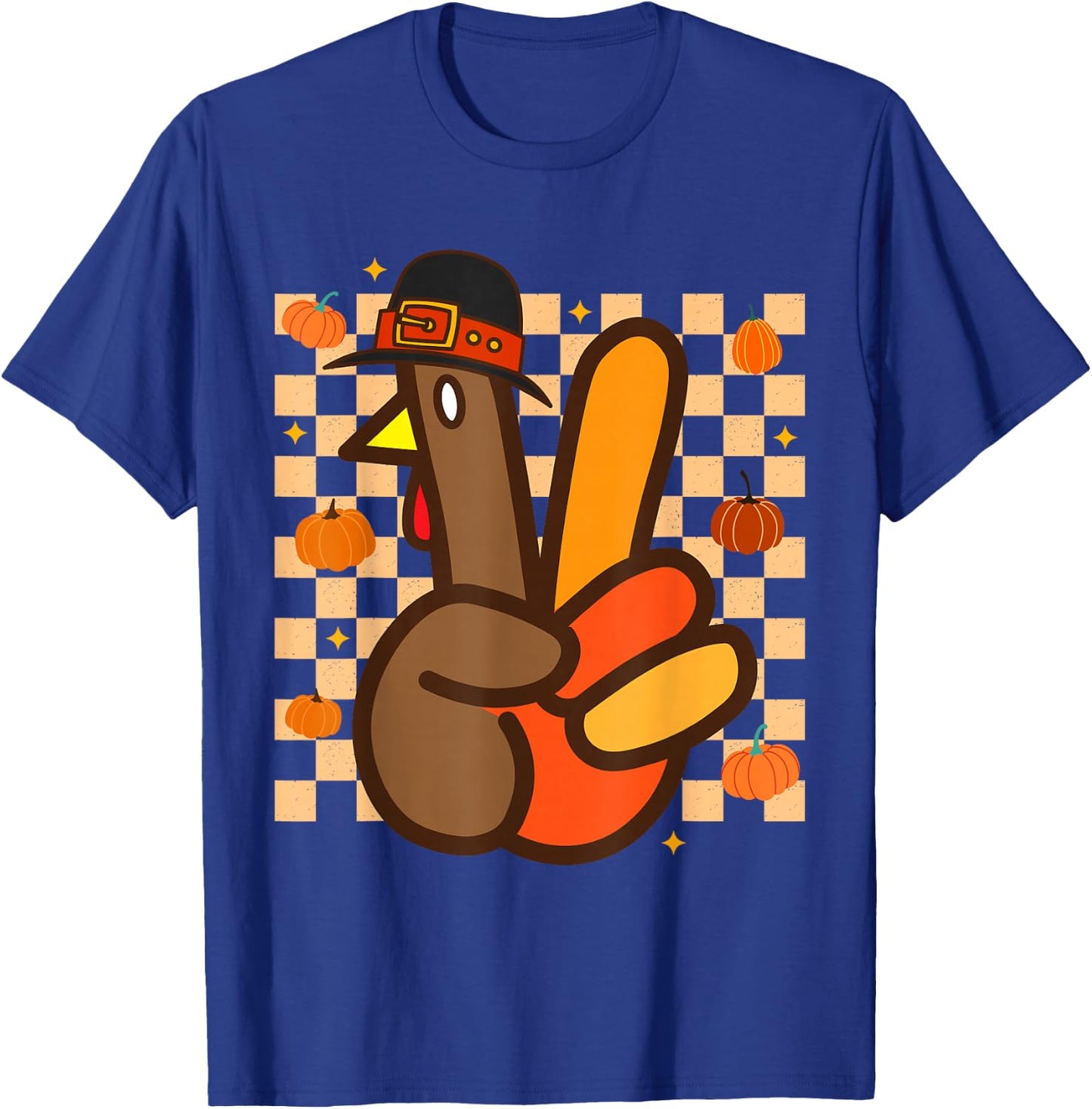 Cool Peace Sign Turkey Hand Thanksgiving Hippie Men Women T-Shirt - T-Shirt | Royal
