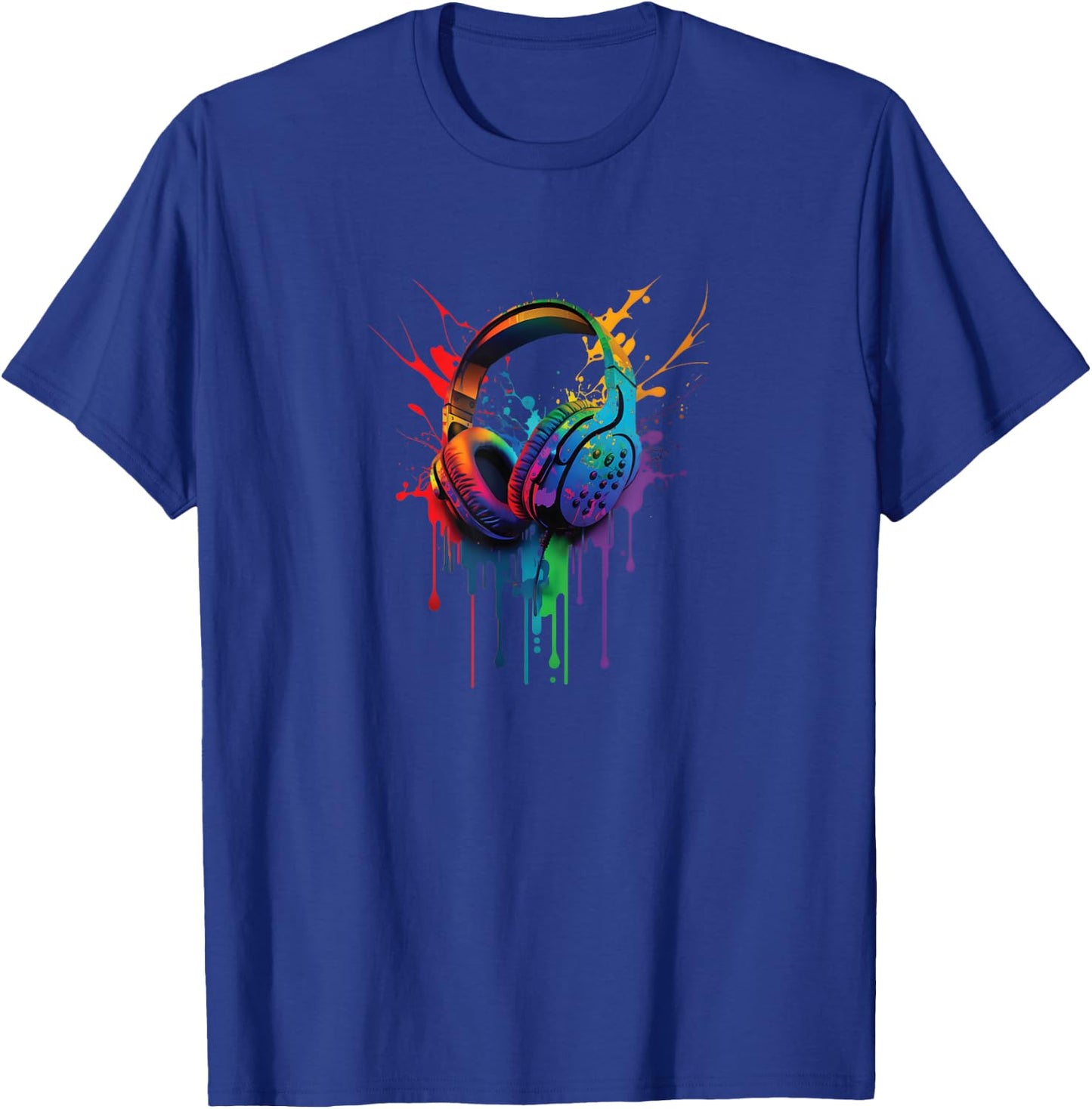 Music Headset Headphones Audiophile Paint Drip T-Shirt - T-Shirt | Royal