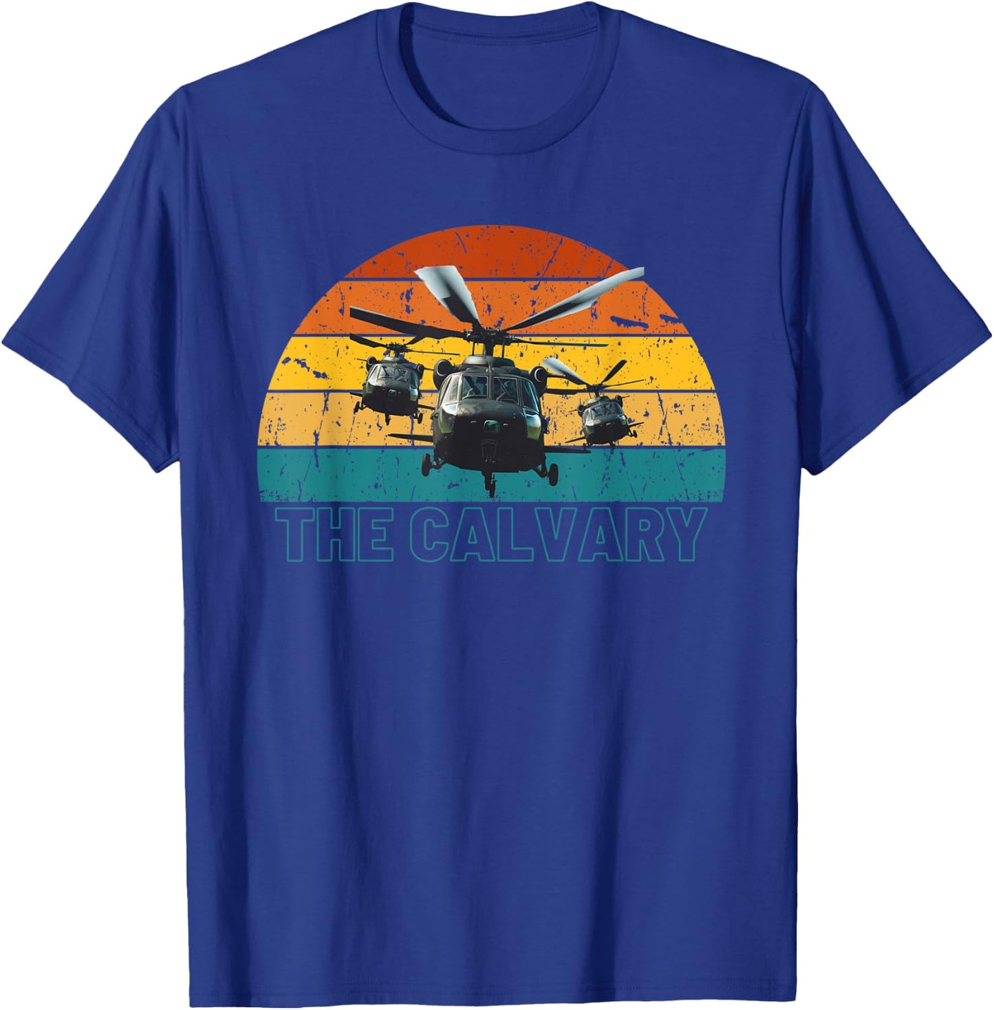 The Calvary, Helicopter Black Hawk UH-60 Army Aviation Pilot T-Shirt - T-Shirt | Royal