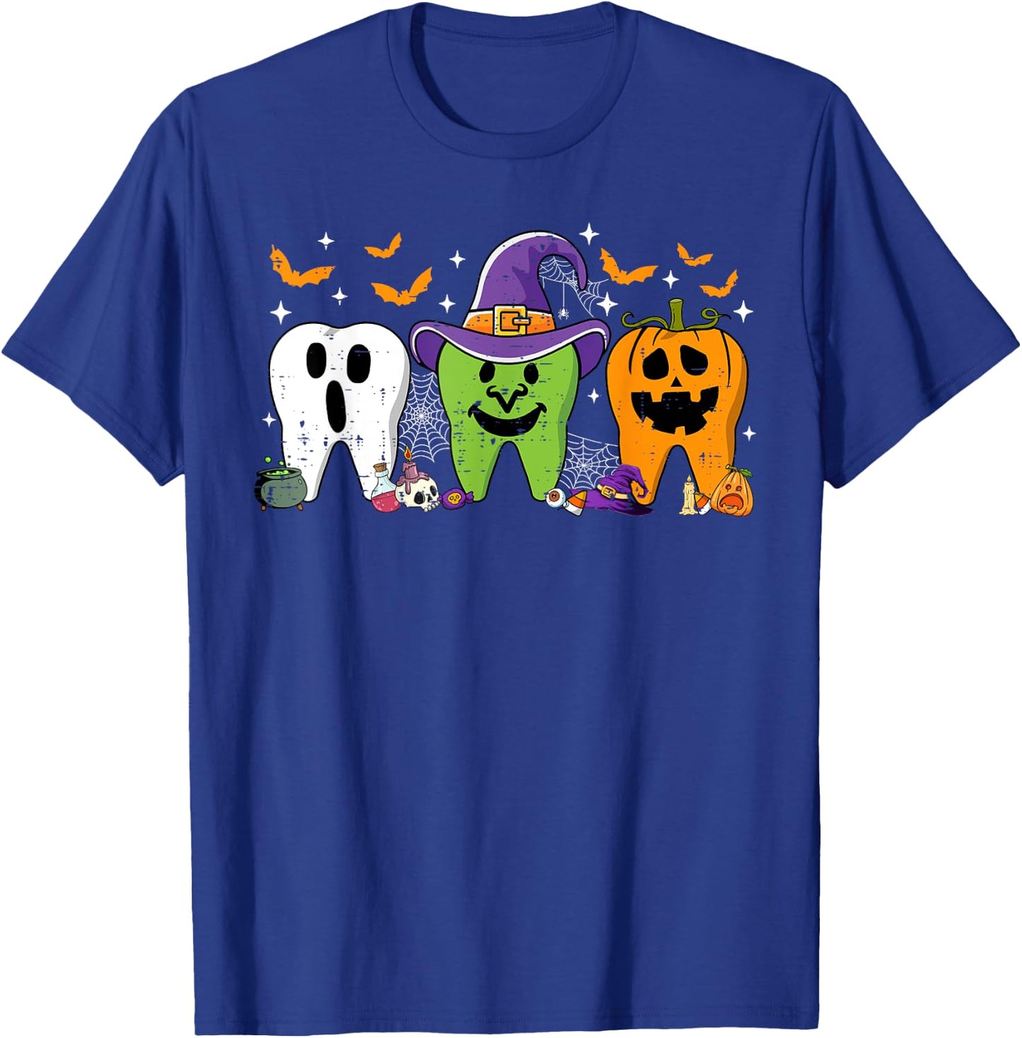 Cute Dental Halloween Dentist Teeth Ghost Pumpkin Witch T-Shirt - T-Shirt | Royal