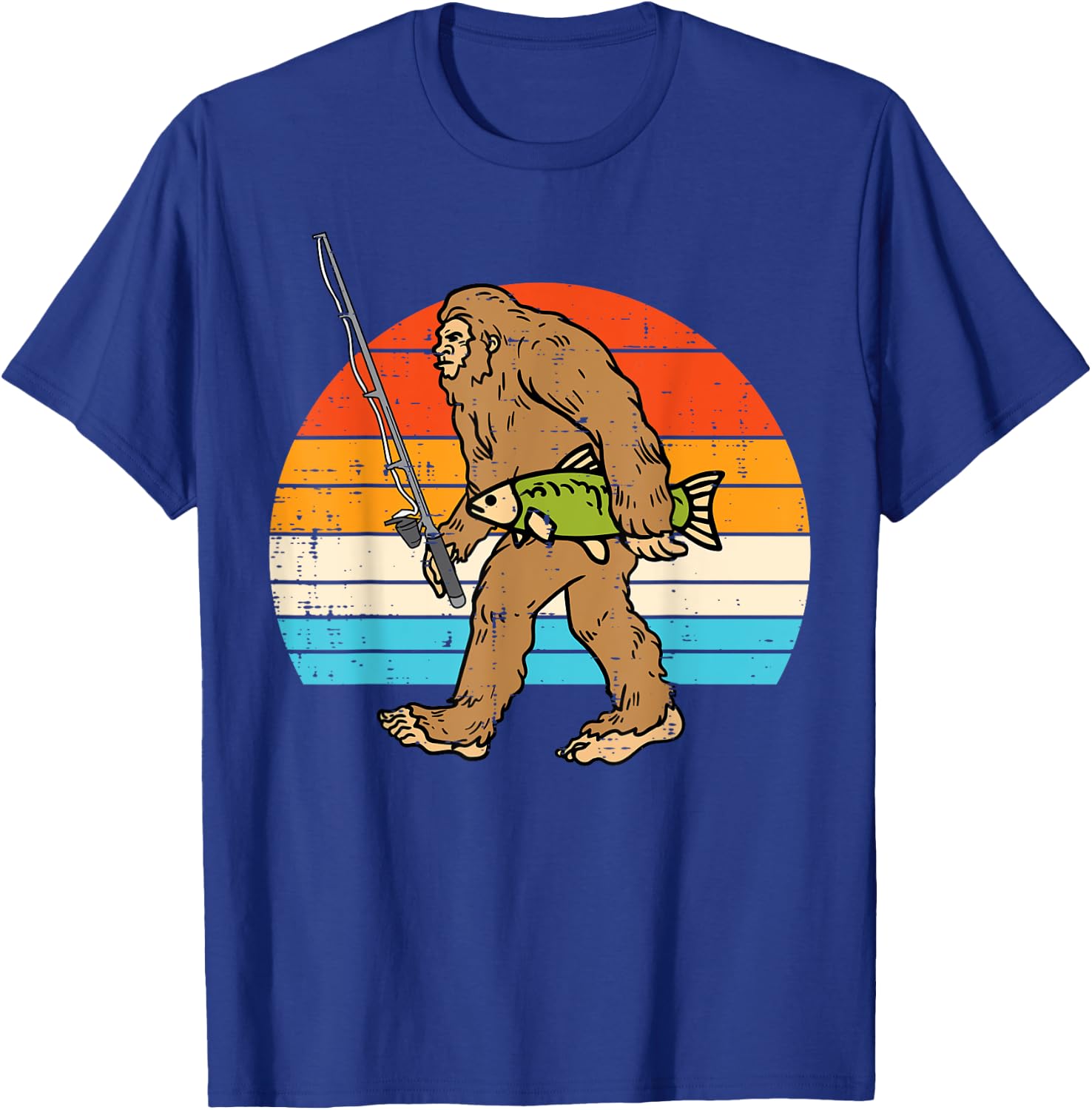 Bigfoot Sasquatch Fishing Retro Fisherman Men Women Kids Boy T-Shirt - T-Shirt | Royal