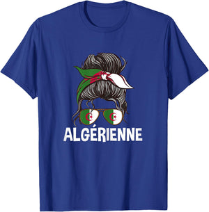 Algerienne Proud Algeria Girl Messy Hair Flag Algeria Woman , Black, Female X-Small T-Shirt - T-Shirt | Royal
