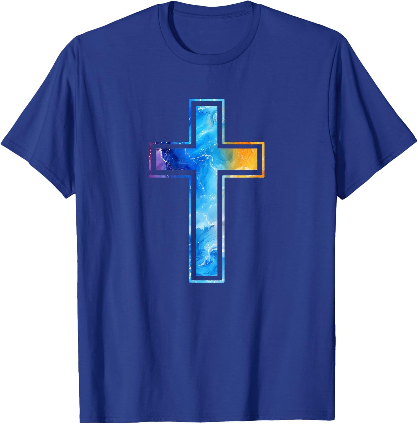 Silhouette Religious Faith Watercolor Cross Christian , Black, S T-Shirt - T-Shirt | Royal