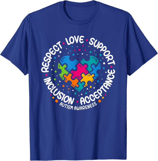 Autism Awareness Respect Love Support Blue Autism T-Shirt - T-Shirt | Royal