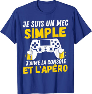 Simple guy i love aperitif and console funny teen video gamer , Black, S T-Shirt - T-Shirt | Royal