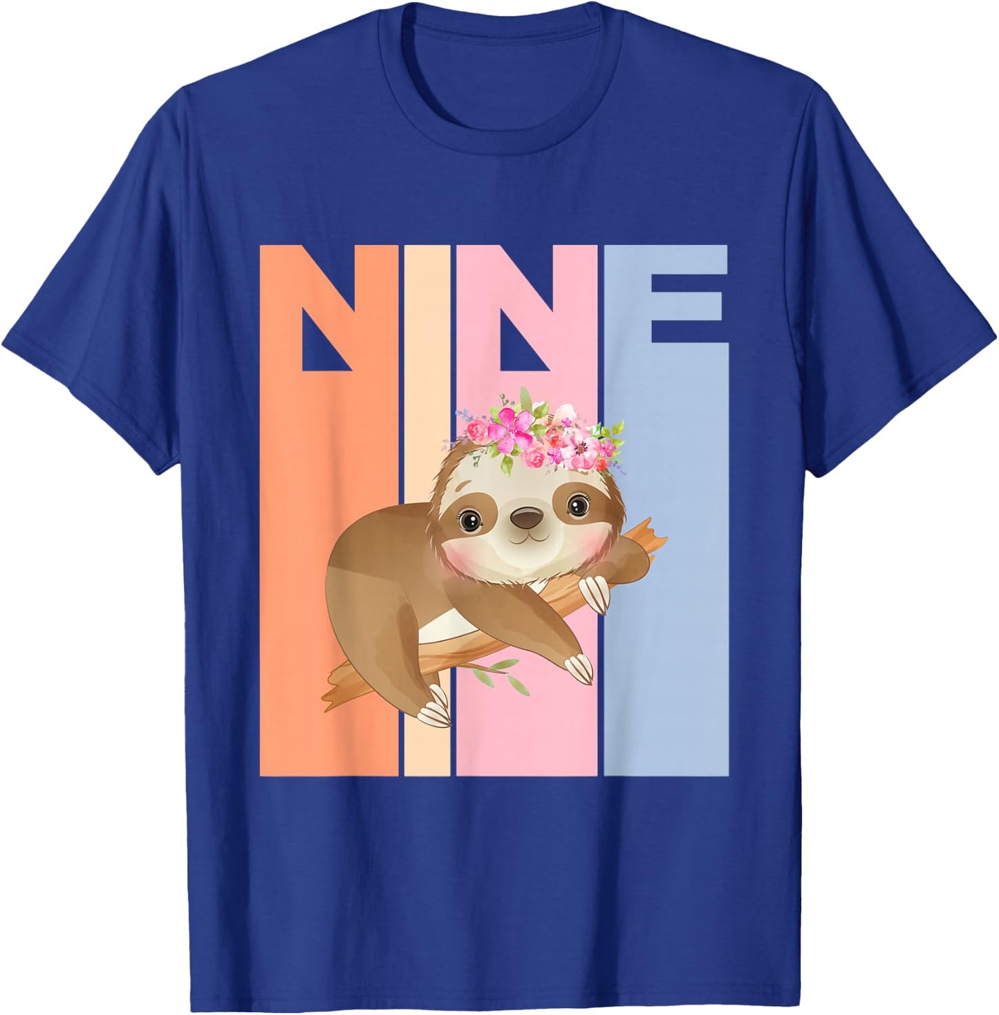 9 Years Old Cute Sloth Birthday Girl 9th Birthday Party T-Shirt - T-Shirt | Royal