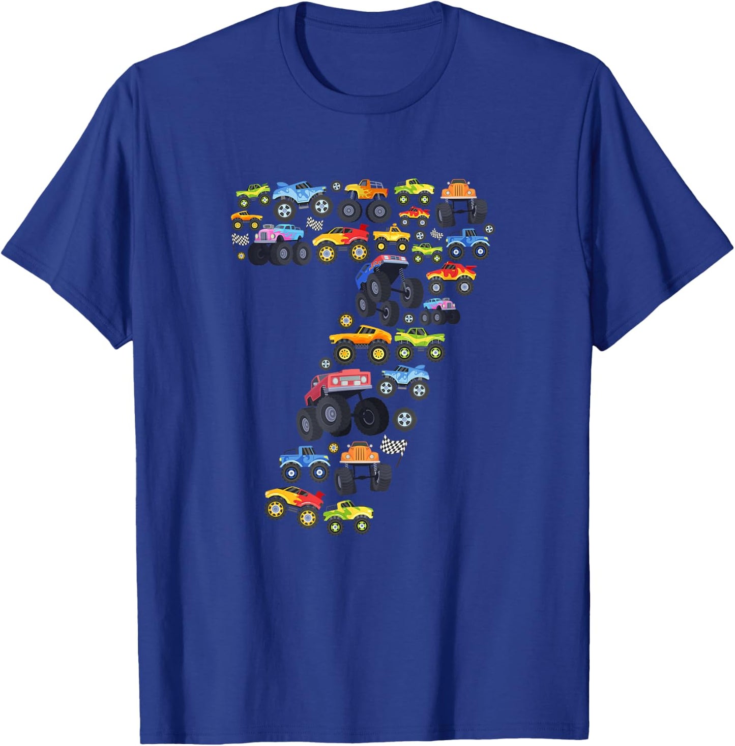 Kids Seven Year Old 7th Birthday Monster Truck Boys T-Shirt - T-Shirt | Royal
