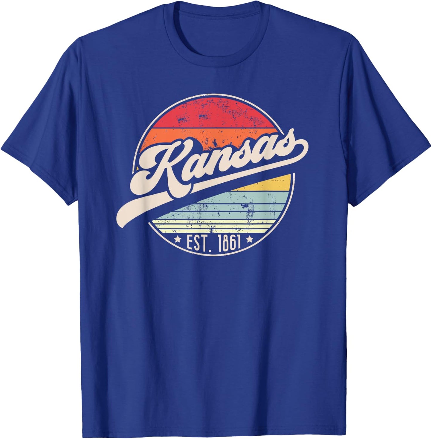 Retro Kansas Home State KS Cool 70s Style Sunset T-Shirt - T-Shirt | Royal