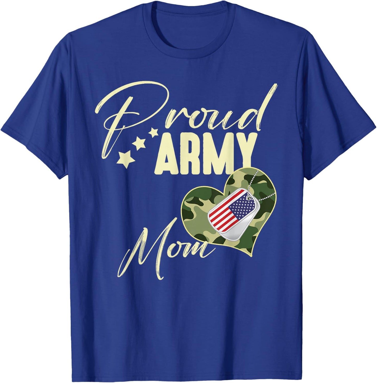 Proud Army MOM Camouflage Dog Tag USA American Flag T-Shirt - T-Shirt | Royal