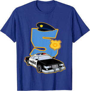 Kids 5th Birthday Police 5 Years Old Officer Car Costume T-Shirt - T-Shirt | Royal