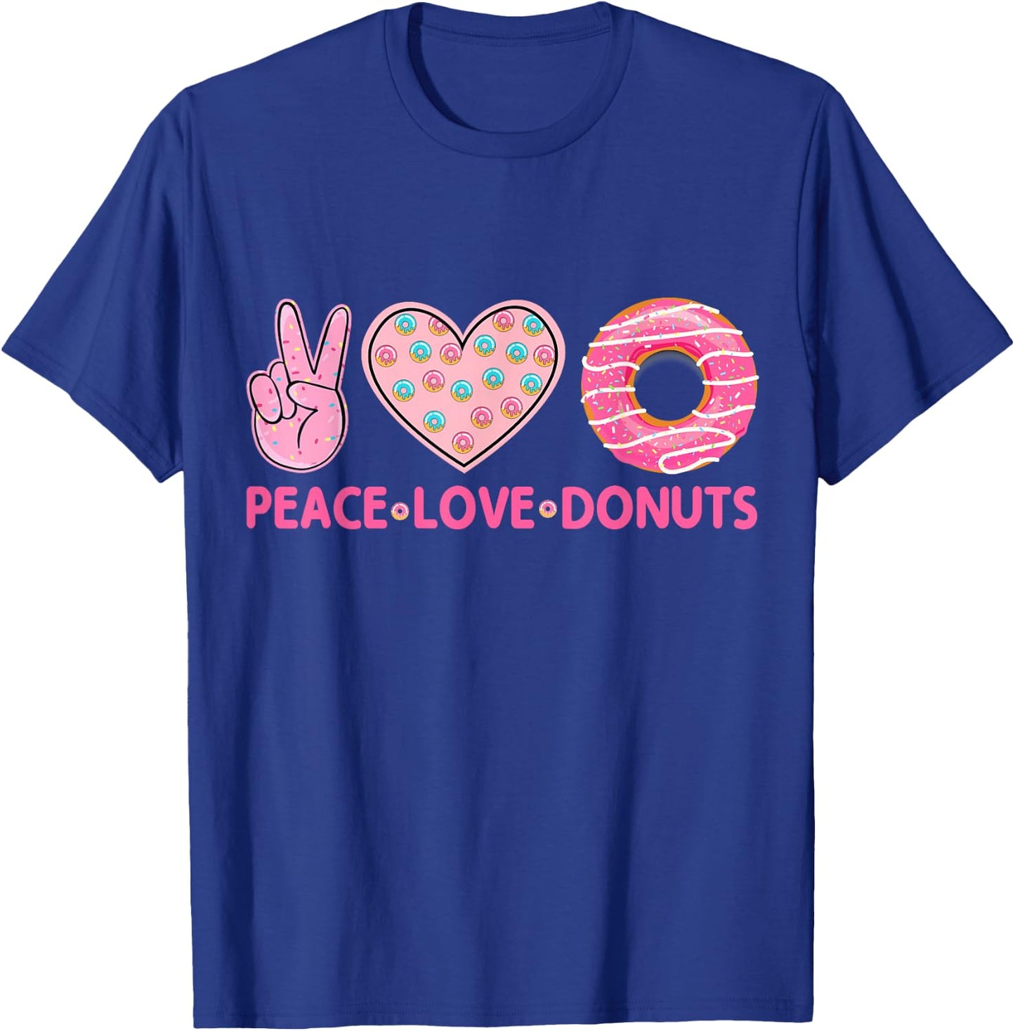 Funny Doughnut Lover - Peace Love Donuts Themed T-Shirt - T-Shirt | Royal