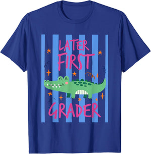 Striped See You Later First Grader Alligator Cute 1st Grade T-Shirt - T-Shirt | Royal