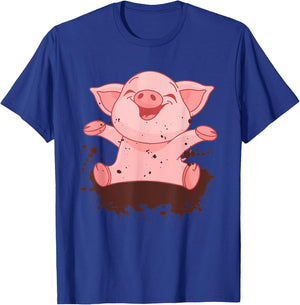 Happy Pig Playing In The Mud Funny Animal Lover Costume T-Shirt - T-Shirt | Royal