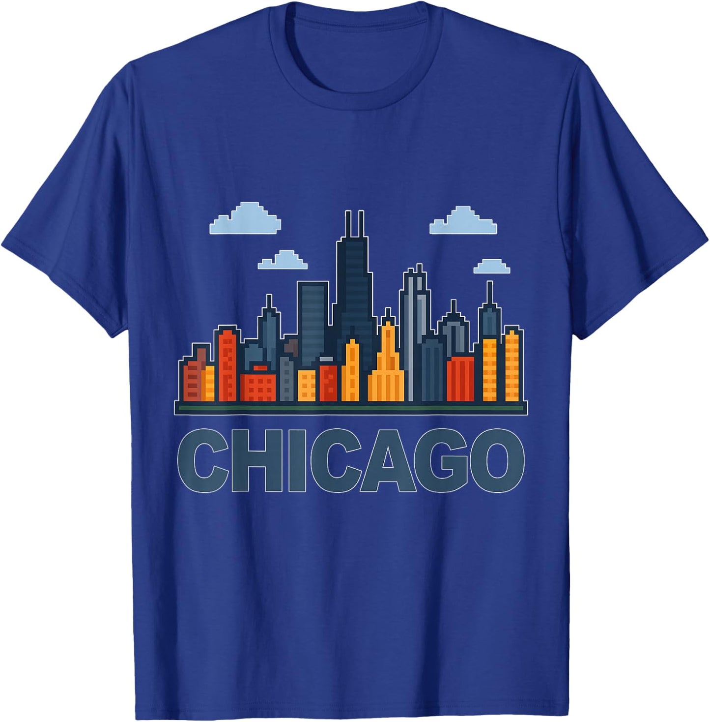 Funny Chicago Skyline Chicago Souvenir Pixel Art T-Shirt - T-Shirt | Royal
