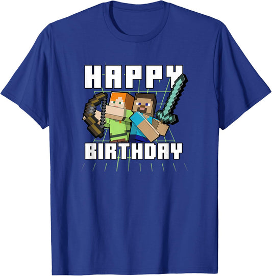 Minecraft Alex & Steve Happy Birthday , black T-Shirt - T-Shirt | Royal