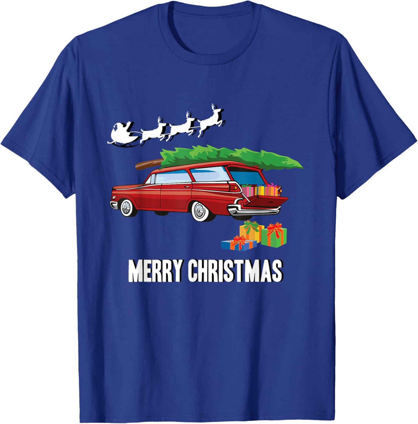 Classic Car Retro Station Wagon - Merry Christmas T-Shirt - T-Shirt | Royal